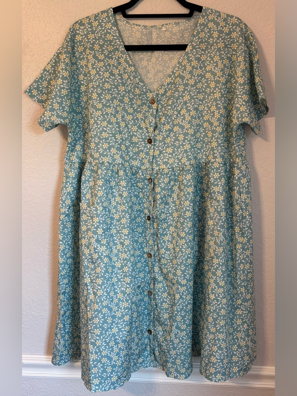 Light Blue Floral Button-Front Mini Dress